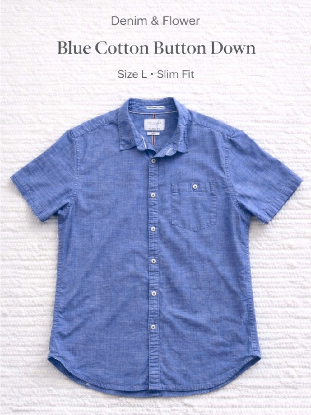 Denim & Flower Ricky Singh Blue Cotton Button Down Shirt L Slim Fit